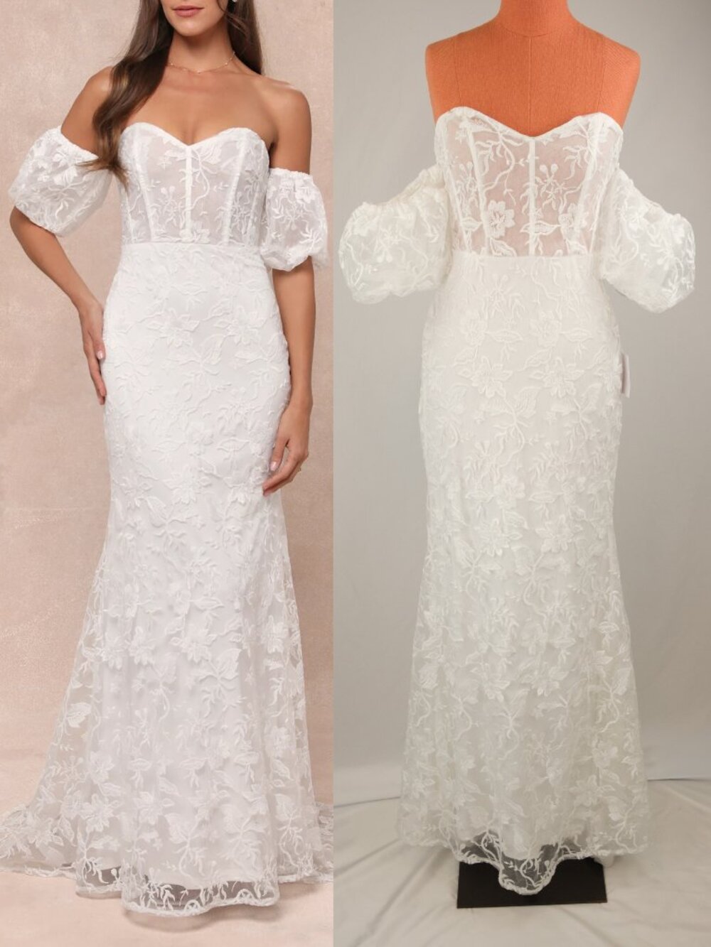 Lulu's Everlasting Muse Embroidered Off the Shoulder Wedding Gown, White Small